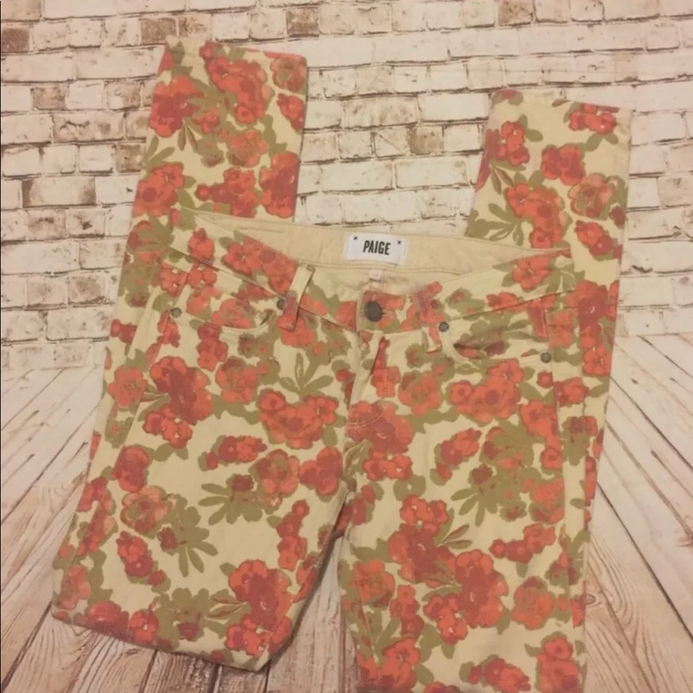 PAIGE orange floral ankle skyline skinny jeans - Picture 3 of 4